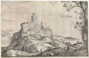Paesaggio con castello su una montagna